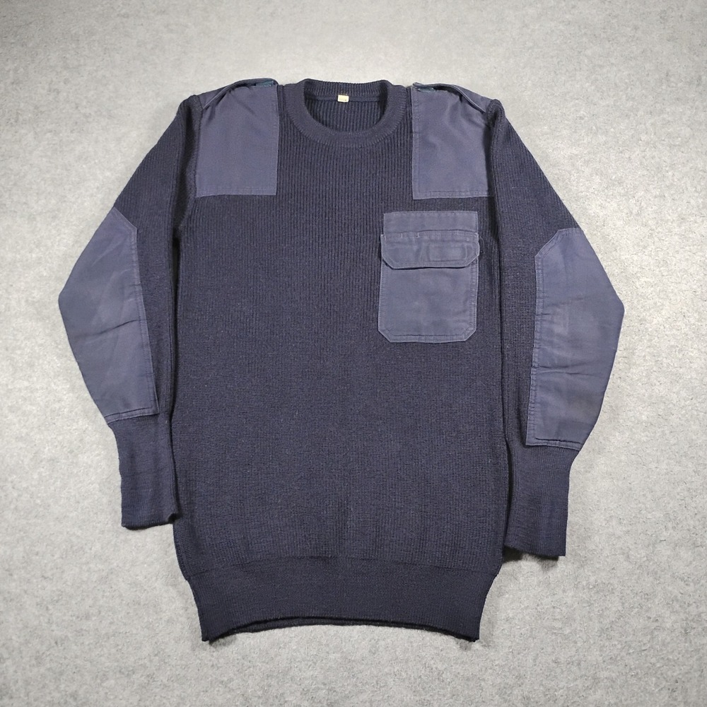 Vintage Men Navy Blue BW Pullover Commando Military Knit Sweater Size S